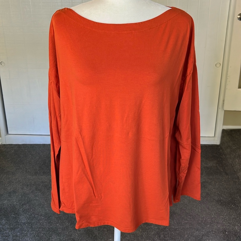 🦞J Jill Supima Cotton Blend boatneck long sleeve tee tunic terra cotta size XL